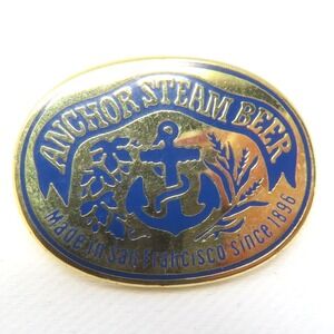 Anchor Steam Beer San Francisco Brewery Enamel Lapel Pin Gold Blue Logo‎ 1 Inch